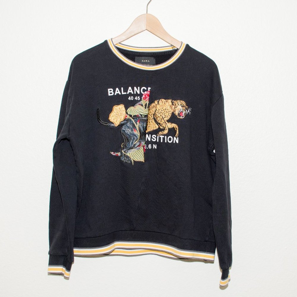 Zara Split Embroidered Panther Jaguar Sweatshirt